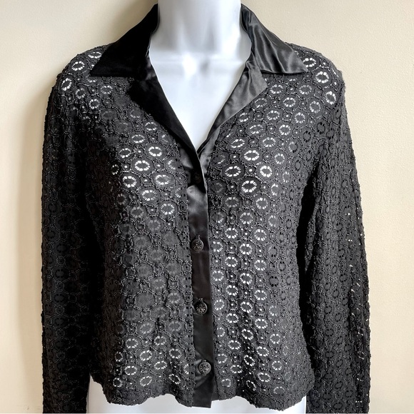 90’s See Thru Lace - Stretch Lace & Satin Blouse - Picture 1 of 6